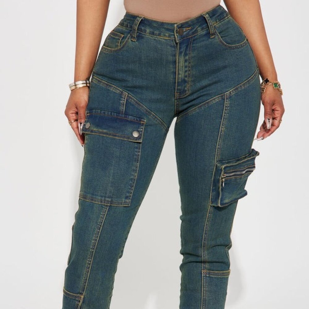 Good Form Cargo Slim Straight Leg Jeans - Dark Wash